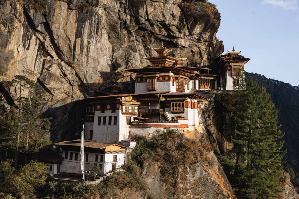 Close-up view of Taktsang Monastery, the Tiger’s Nest monastery in Paro, Bhutan