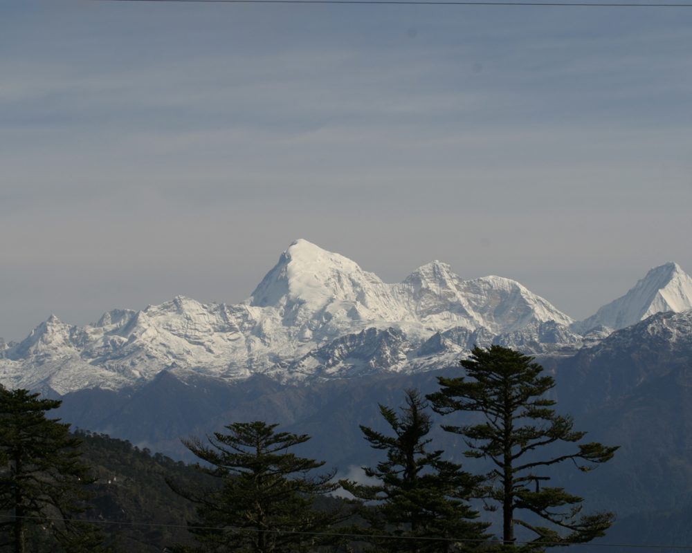 Scenic view of snow-covered Himalayan mountains in Bhutan