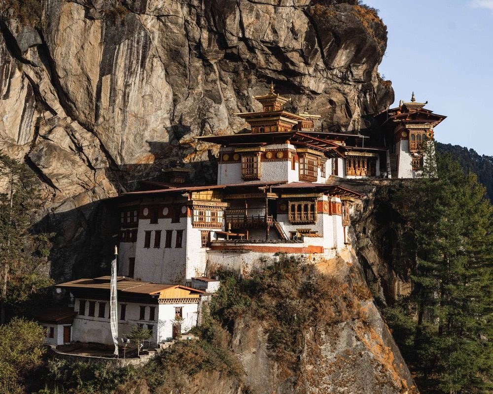 Close-up view of Taktsang Monastery, the Tiger’s Nest monastery in Paro, Bhutan