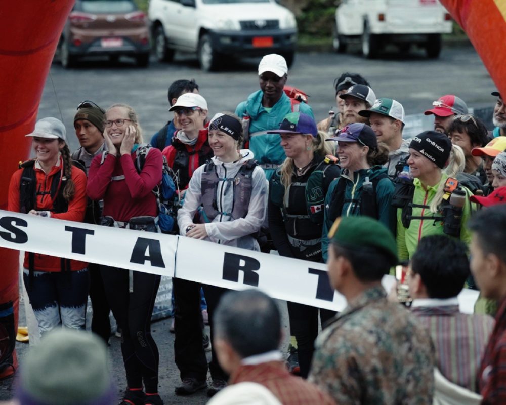 Runners at the start line of the Snowman Race in Bhutan